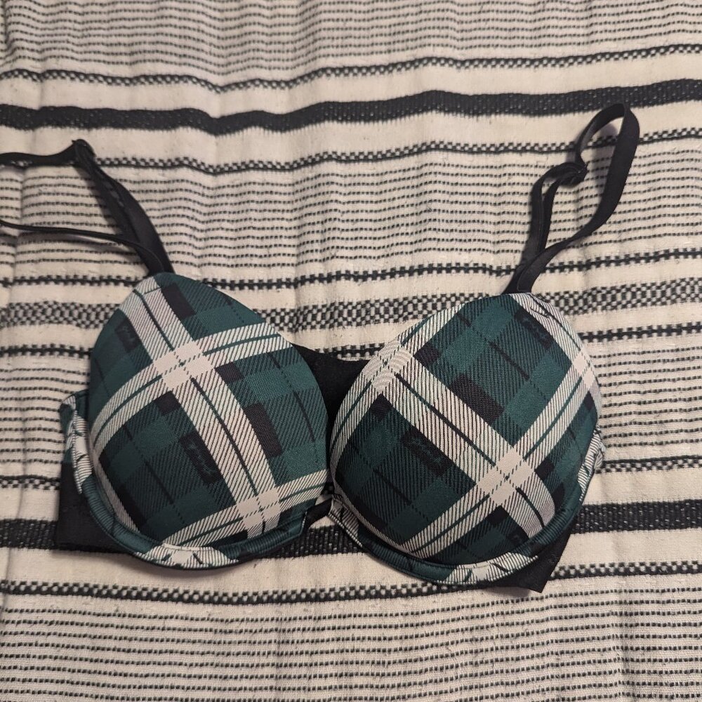 PINK (Victoria's Secret) Push Up Bra - Green Flannel 32B.